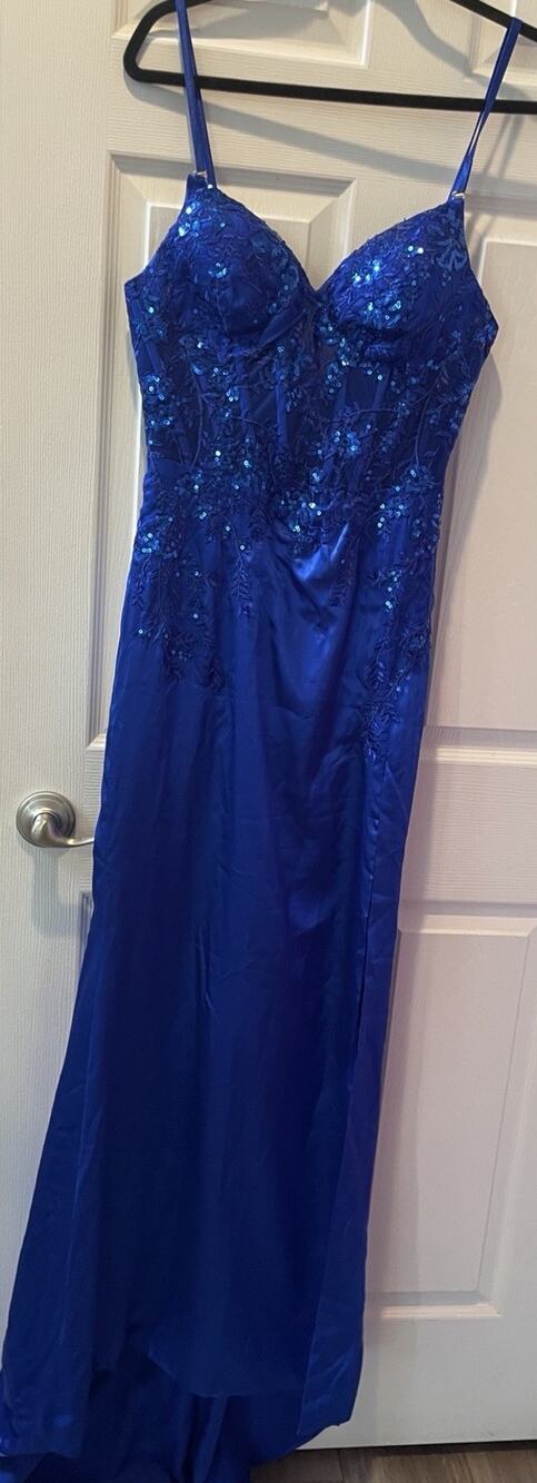 Blue Floral Embroidered Lace Prom Dress For Women Size-8 #86